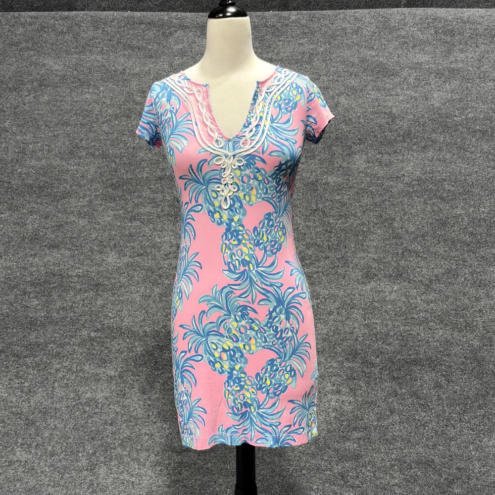 Lilly Pulitzer Dress Womens XXS Pink Blue Tropical Print Cotton T Shirt